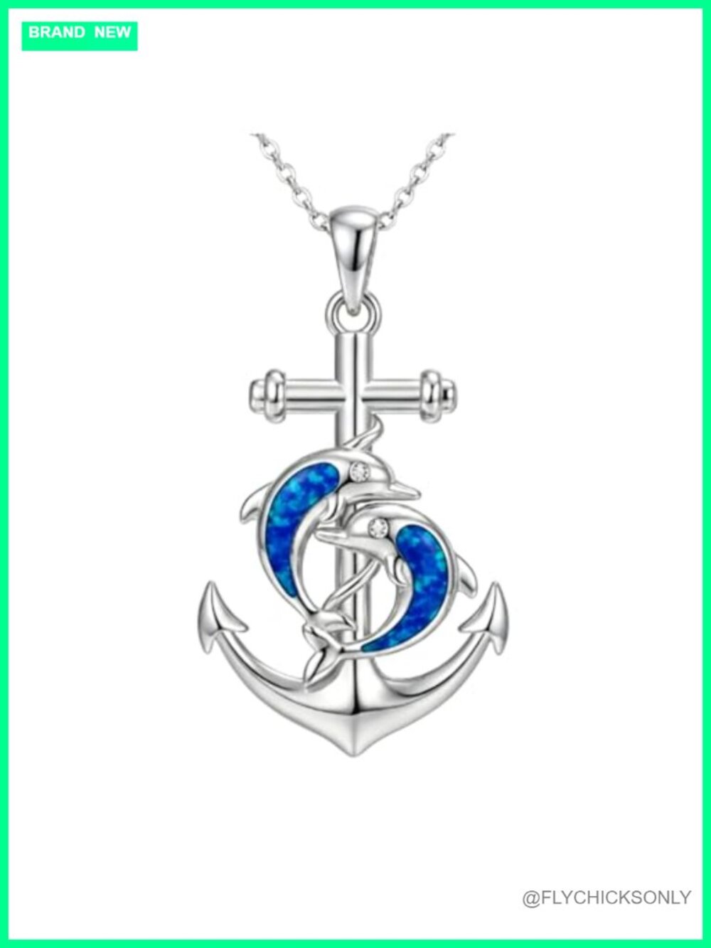 925 Sterling Silver Opal Anchor Dolphin Pendant Necklace Adjustable
